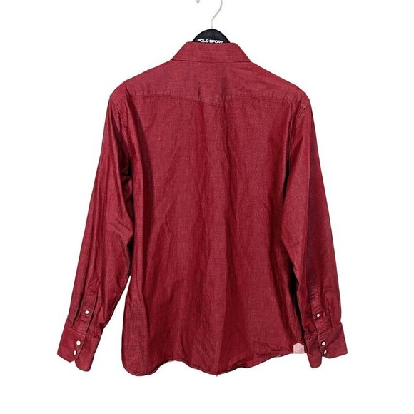 Men's Large Banana Republic Crimson Red Cotton Pearl Snap Western Rodeo Shirt - Picture 3 of 5